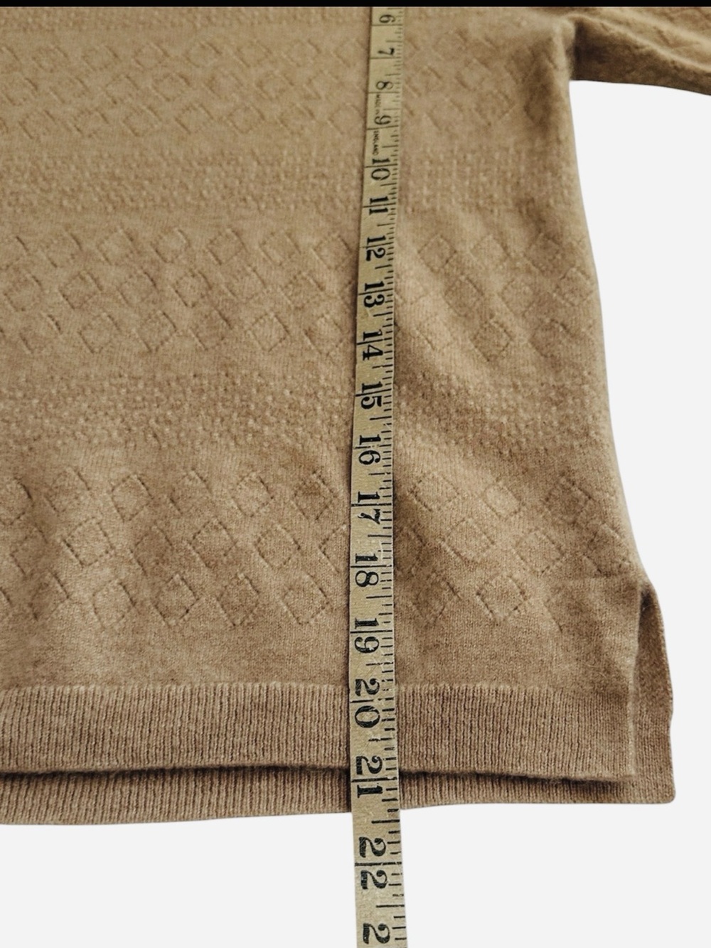 J.Crew 100% Cashmere Camel Pointelle Diamond Knit Ruffle Cuff Sweater S - Picture 9 of 11